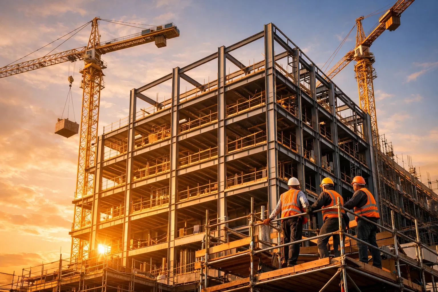 Baustelle mit digitalem Bautagesbericht auf Smartphone