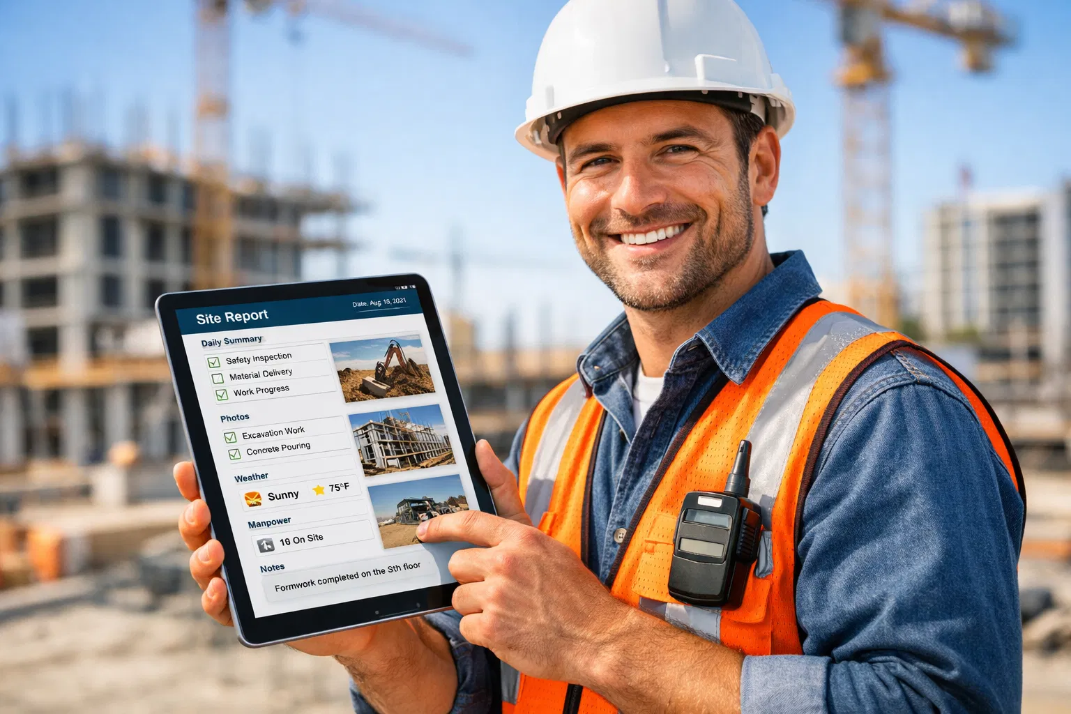 RapportApp digitaler Bautagesbericht auf Tablet und Smartphone